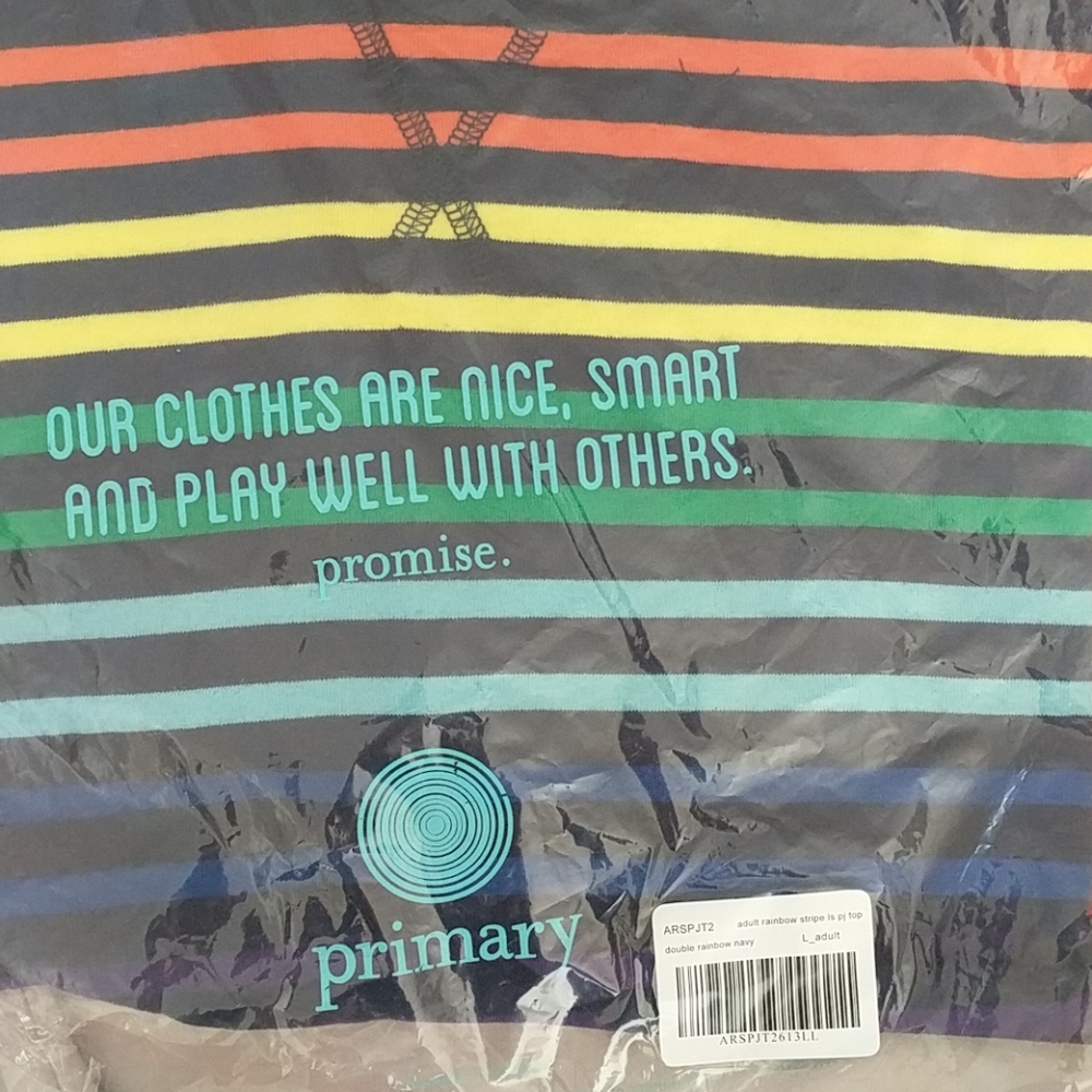 NWT Primary Grownup PJ Top Navy Double Rainbow - Picture 7 of 8